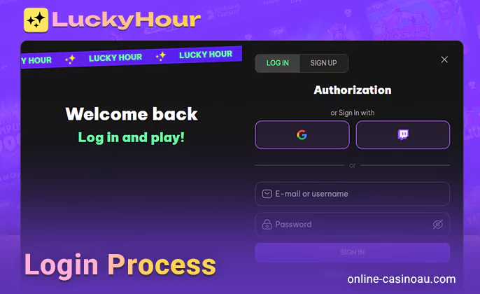 How to log in to your personal account at Lucky Hour Casino