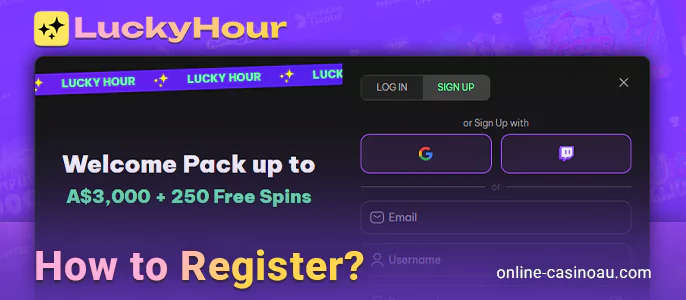 The process of creating a new account at Lucky Hour online casino