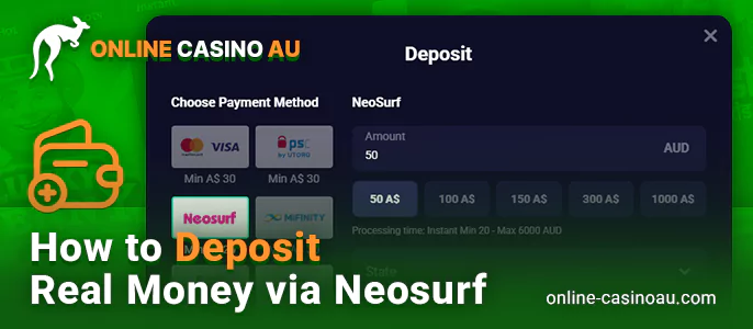 Instructions on how to deposit to online casino via Neosurf