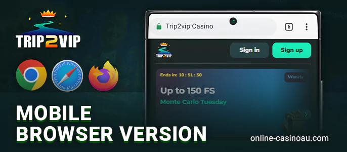 Browser version of Trip2vip casino for mobile devices