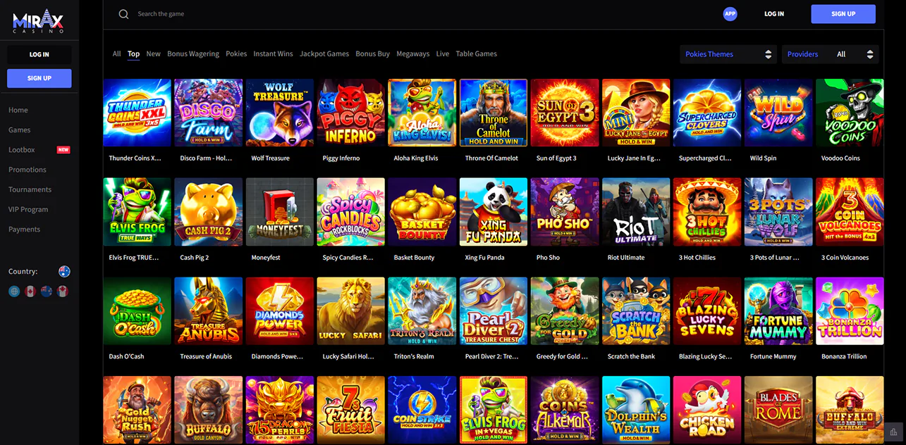 Casino games available on Mirax Casino