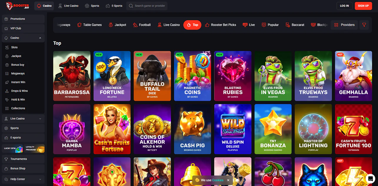 Casino games available in Rooster Bet Casino for players form Australia