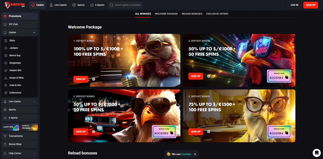Bonuses and promotions in Rooster Bet Casino Australia
